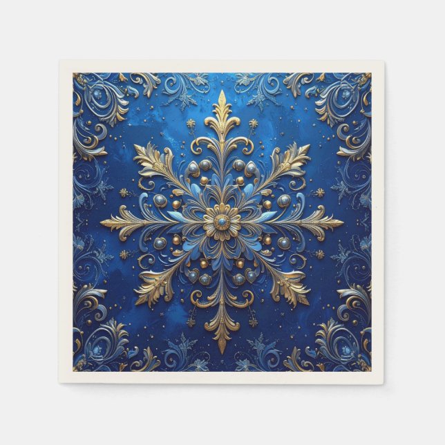Blue Decorative Holiday Napkin Pappersservett (Framsidan)