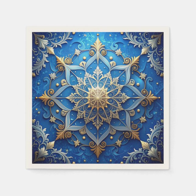 Blue Decorative Holiday Napkin Pappersservett (Framsidan)