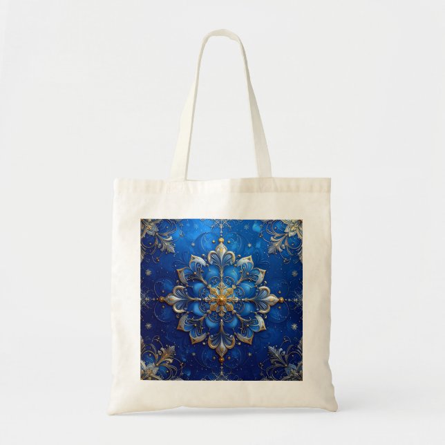 Blue Decorative Holiday Tote Bag Tygkasse (Framsidan)