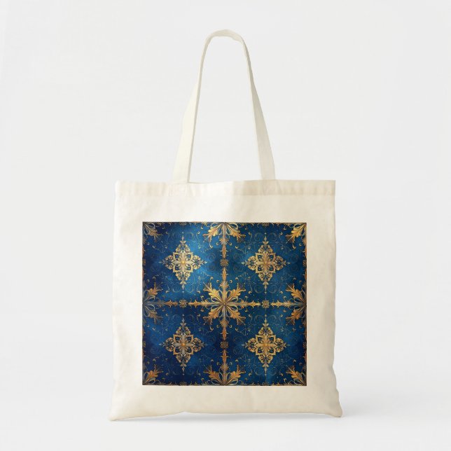 Blue Decorative Holiday Tote Bag Tygkasse (Framsidan)