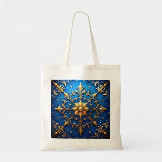 Blue Decorative Holiday Tote Bag Tygkasse (Framsidan)