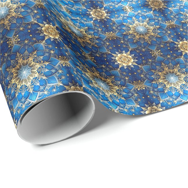 Blue Decorative Holiday Wrapping Paper Presentpapper (Rullad Hörn)