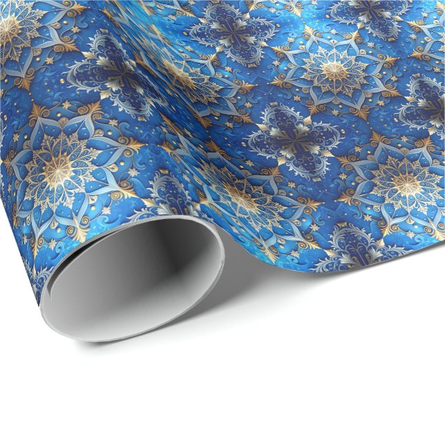 Blue Decorative Holiday Wrapping Paper Presentpapper (Rullad Hörn)
