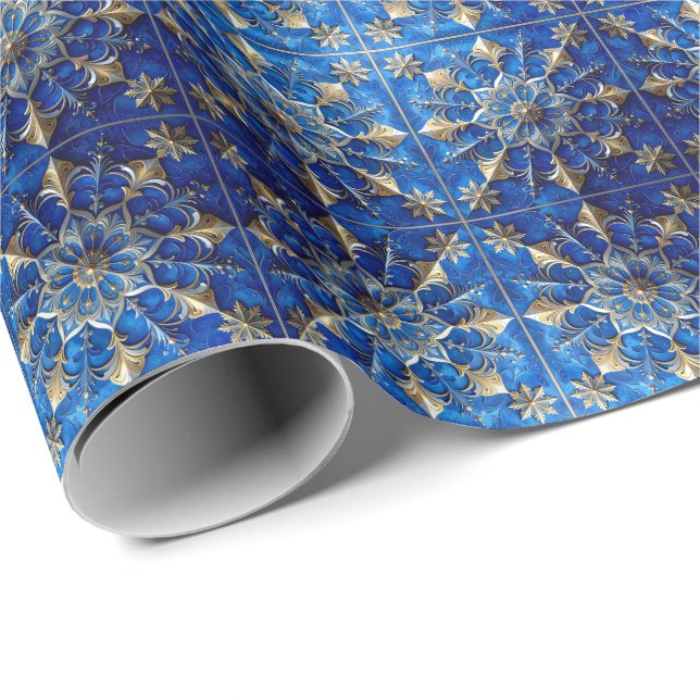 Blue Decorative Holiday Wrapping Paper Presentpapper (Rullad Hörn)