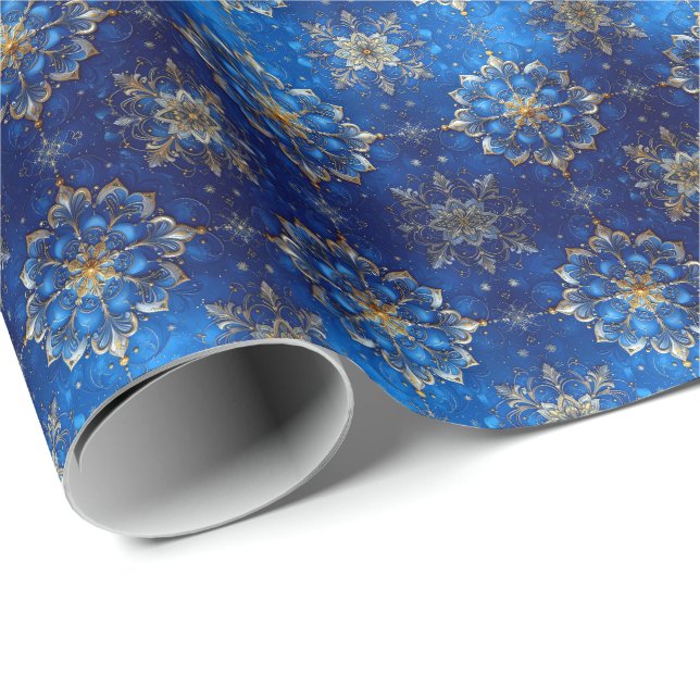 Blue Decorative Holiday Wrapping Paper Presentpapper (Rullad Hörn)