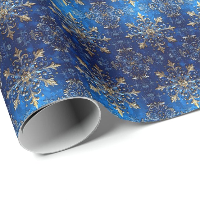Blue Decorative Holiday Wrapping Paper Presentpapper (Rullad Hörn)
