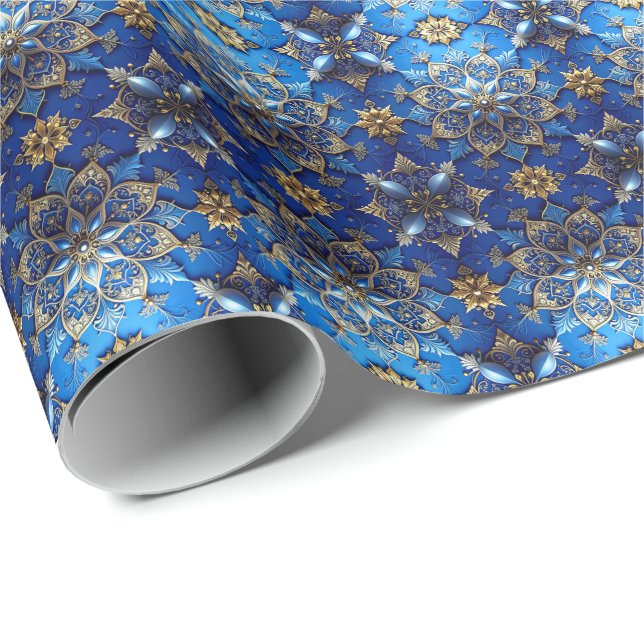 Blue Decorative Holiday Wrapping Paper Presentpapper (Rullad Hörn)