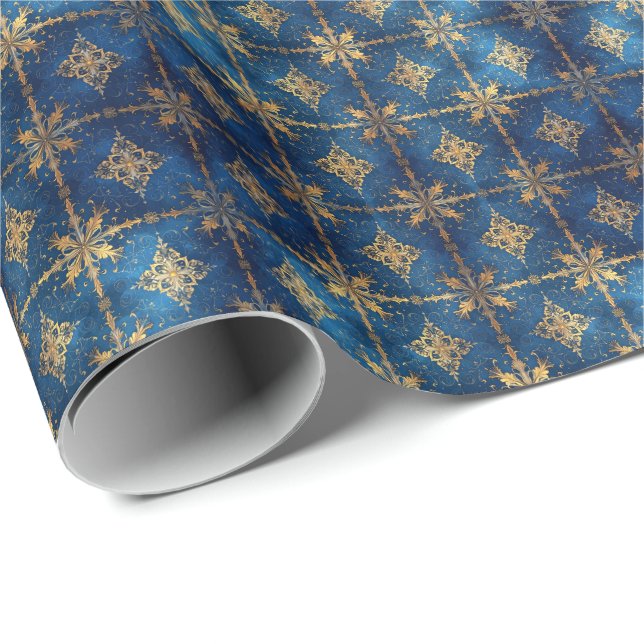 Blue Decorative Holiday Wrapping Paper Presentpapper (Rullad Hörn)
