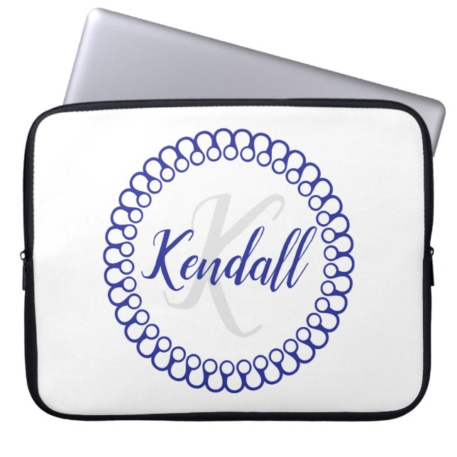 Blue Decorative Monogram Laptop sleeve (Framsidan)