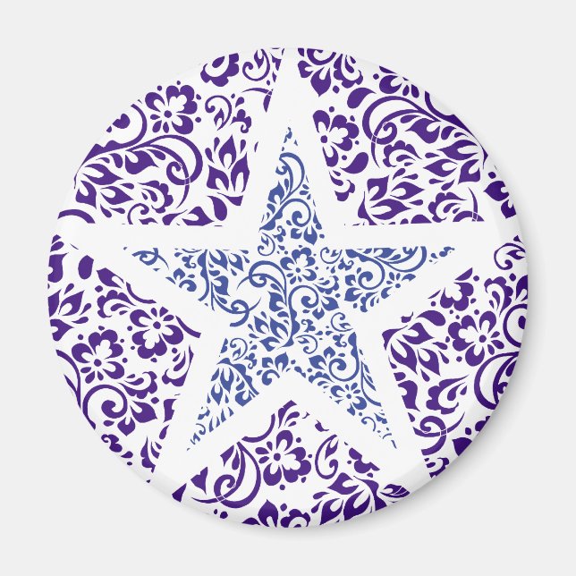 Blue dekorative blommigt star magnet (Framsidan)