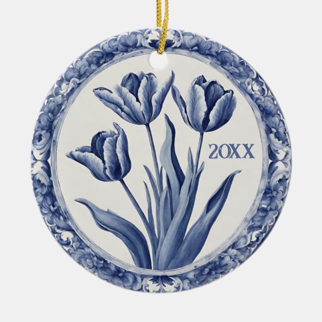 Blue Delft Holland Anpassningsbar Year Souvenir Julgransprydnad Keramik (Framsidan)