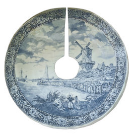 Blue Delft Kvarn Dutch Plate Julgransmatta Borstad Polyester