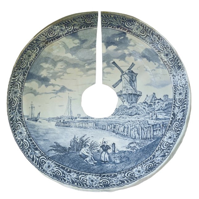 Blue Delft Kvarn Dutch Plate Julgransmatta Borstad Polyester (Framsidan)