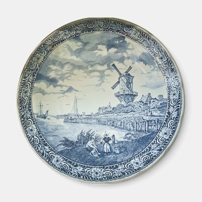 Blue Delft Kvarn Dutch Plate Magnet (Framsidan)