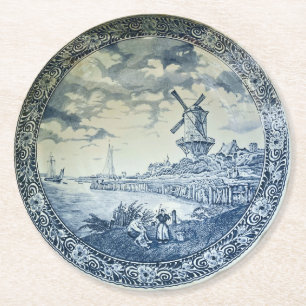 Blue Delft Kvarn Dutch Plate Underlägg Papper Rund