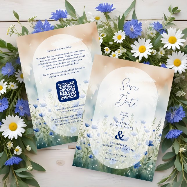 Blue Delicate Romantic Wildflowers Field Wedding Spara Datumet (Blue Delicate Romantic Wildflowers Field Wedding Save the Dates Cards. )