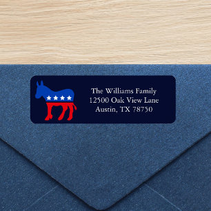 Blue Democrat Donkey Returadress Etikett