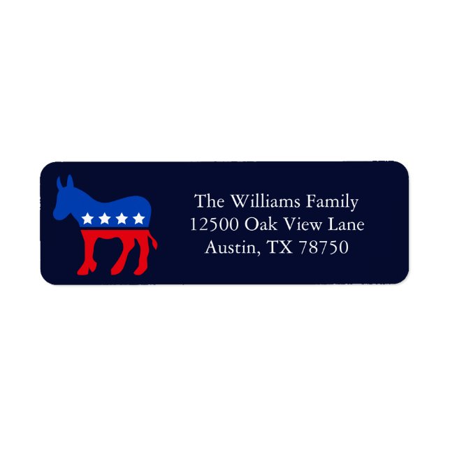 Blue Democrat Donkey Returadress Returadress Etikett (Framsidan)