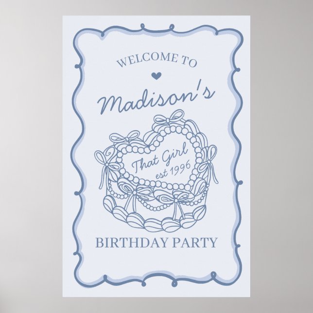 Blue Den tjejen Coquette Cake Birthday Välkommen Poster (Framsidan)