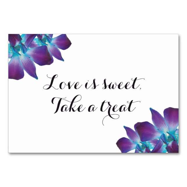 Blue Dendrobium Orchid Kärlek är Sweet Bröllop Sig Bordsnummer (Framsidan)