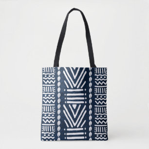 Blue Denim African Bogolan Stil Design Tote Bag Tygkasse