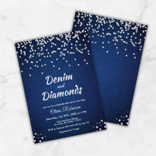 Blue Denim and Diamonds Elegant Bachelorette Party Inbjudningar