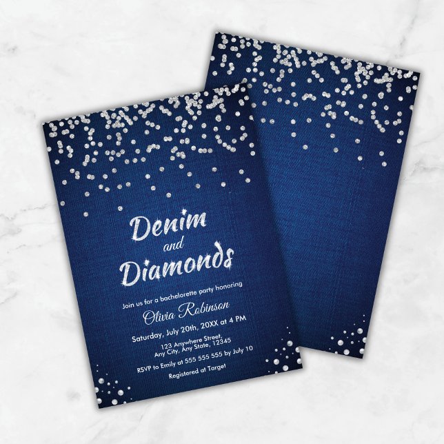 Blue Denim and Diamonds Elegant Bachelorette Party Inbjudningar (Blue Denim and Diamonds Elegant Bachelorette Party Invitation )