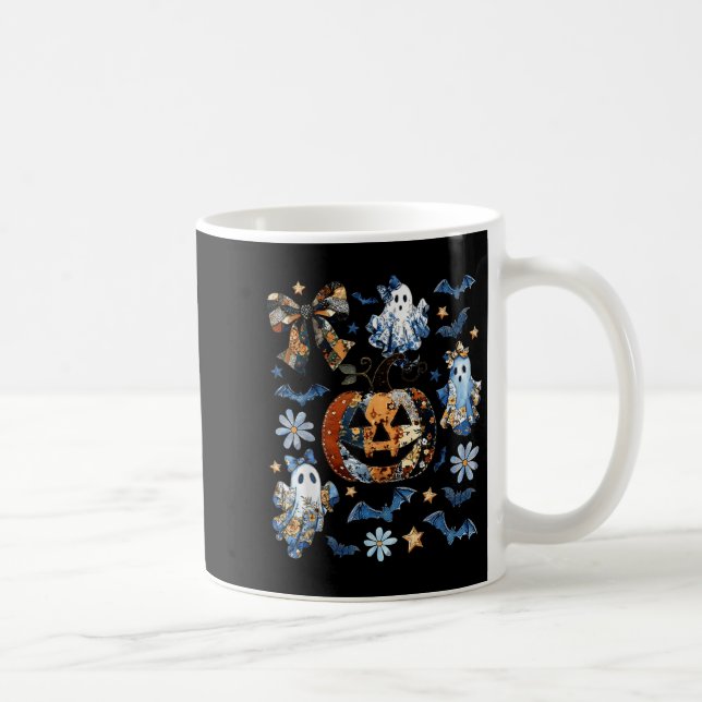 Blue Denim Blommigt Patchwork Pumpkin Ghost Coquet Kaffemugg (Höger)