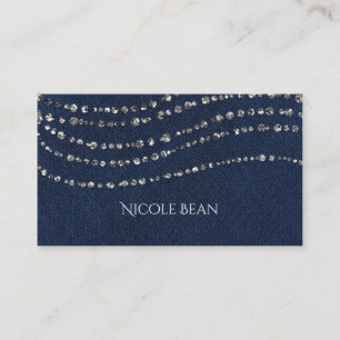 Blue Denim & Diamonds Faux Gnistra Bling Visitkort