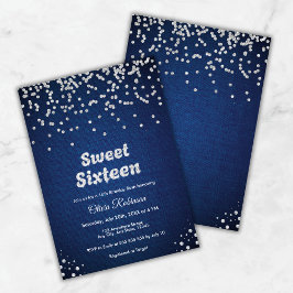 Blue Denim & Diamonds Sweet sixteen 16:e födelseda Inbjudningar