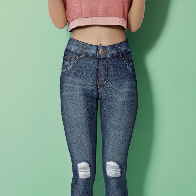 Blue Denim Distress Knee Smala Jeans Leggings (Skapare uppladdad)