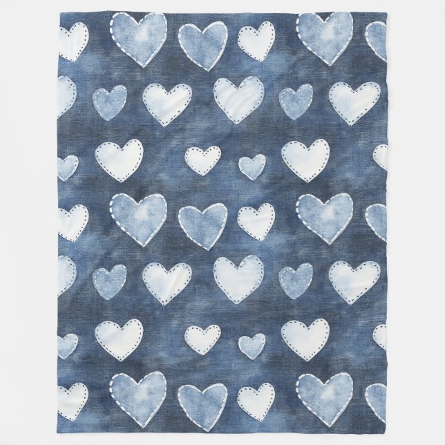 Blue Denim Hearts Fleecefilt (Framsidan)
