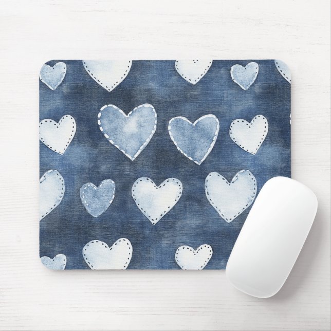 Blue Denim Hearts Musmatta (Med mus)