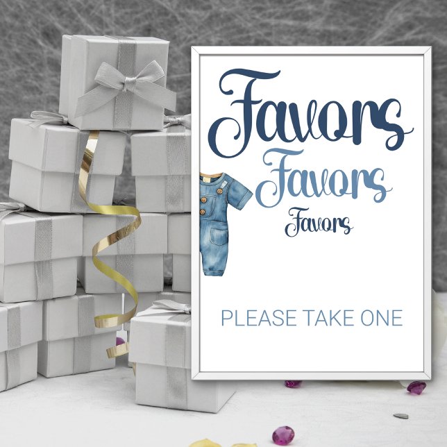 Blue Denim Jeans Boy Baby Shower Favor Sign Fototryck (Skapare uppladdad)