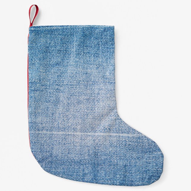 Blue denim jeans struktur liten julstrumpa (Framsidan)