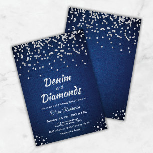 Blue Denim och Diamonds 21:a födelsedagen Inbjudningar