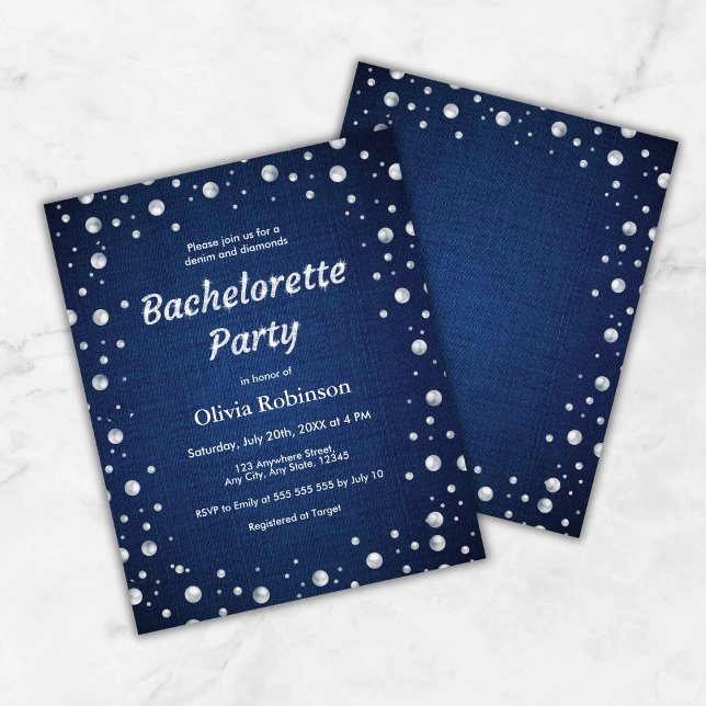Blue Denim och Diamonds Bachelorette Party Inbjuda (Budget Blue Denim and Diamonds Bachelorette Party Invite     )
