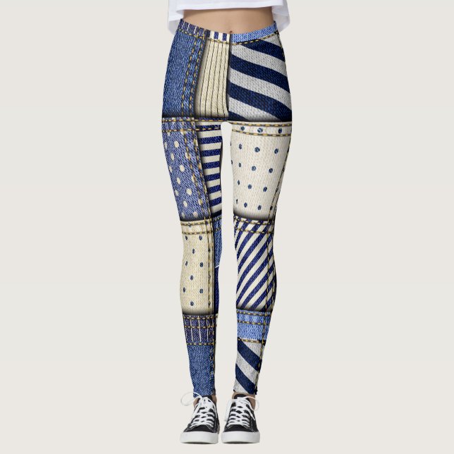 Blue Denim Patchwork Leggings (Framsida)