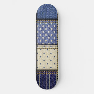Blue Denim Patchwork Mini Skateboard Bräda 18,5 Cm
