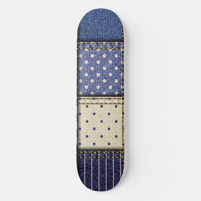 Blue Denim Patchwork Mini Skateboard Bräda 18,5 Cm (Framsida)