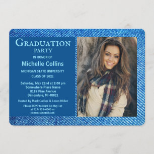 Blue Denim Photo Studenten Inbjudningar
