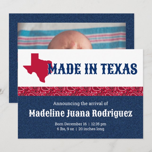 Blue Denim & Red Bandana Print Texas Baby Meddelande (Fram/baksida)