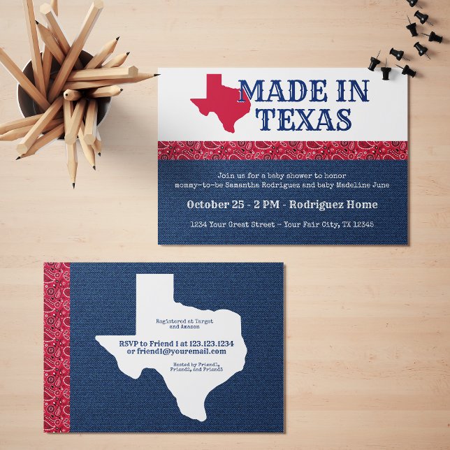 Blue Denim & Red Bandana Print Texas Baby Shower Inbjudningar (Skapare uppladdad)