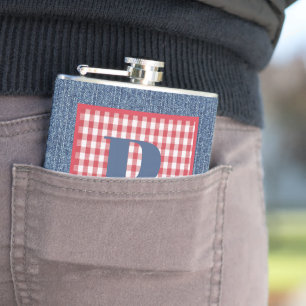 Blue Denim, Red & White Check, Large Initial 6oz Fickplunta