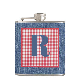 Blue Denim, Red & White Check, Large Initial 6oz Fickplunta