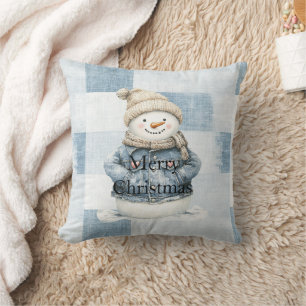Blue Denim Snögubbe jul Kudde