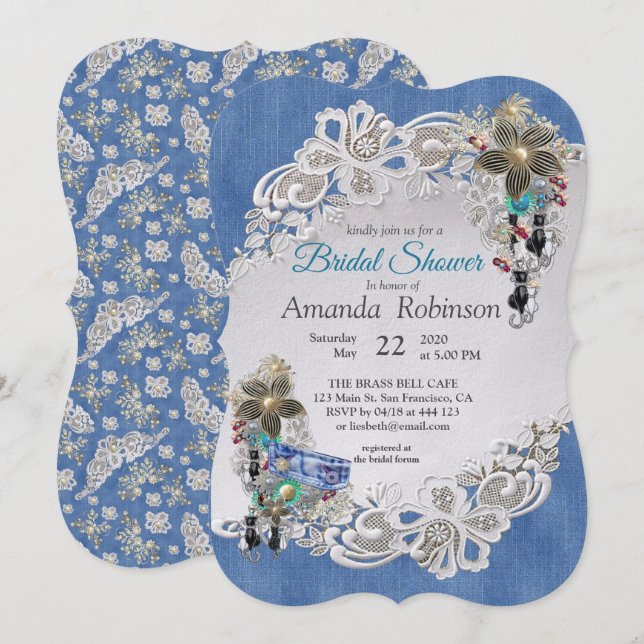 Blue Denim, snöre - Costume Jewelry Inbjudningar (Fram/baksida)