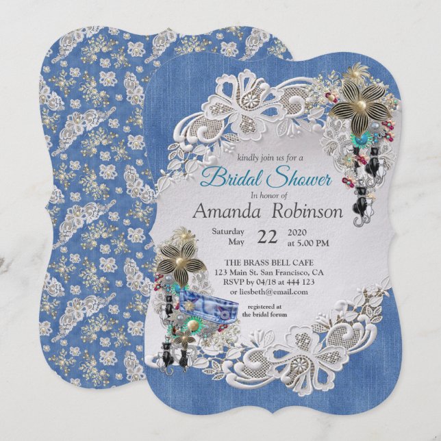 Blue Denim, snöre - Costume Jewelry Inbjudningar (Fram/baksida)