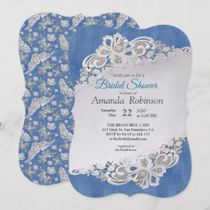 Blue Denim, snöre - Ivory Pearls Inbjudningar