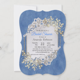 Blue Denim, snöre - Ivory Pearls Inbjudningar